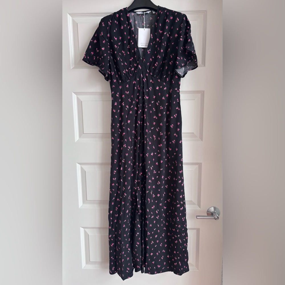 & Other Stories Black Dress with Pink Floral Pattern